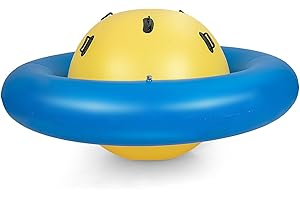 Maxmass Giant Inflatable Dome Rocker Bouncer, 227 x 227 x 117 cm Kids Blow Up Seesaw Rocking Ball with 6 Handles, Children Seesaw Toy for Indoor Outdoor (Yellow + Blue)