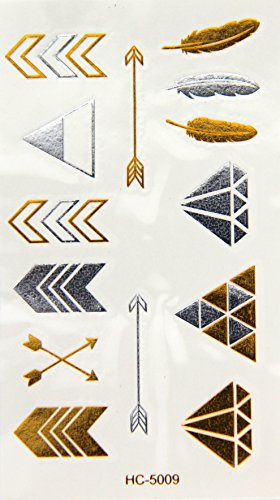 Super Metallic Gold Silver Black Jewelry Temporary Bling Tattoo Wing Tatoo 1 Sheet Pack