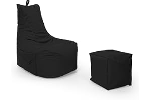 Nadimaideal Gamer Sitzsack Komfort XL - XXL für Kinder, Teenager & Erwachsene | Indoor & Outdoor | Sitzsack Gaming | Füllung EPS Perlen (Schwarz, Sitzsack XL mit Hocker)