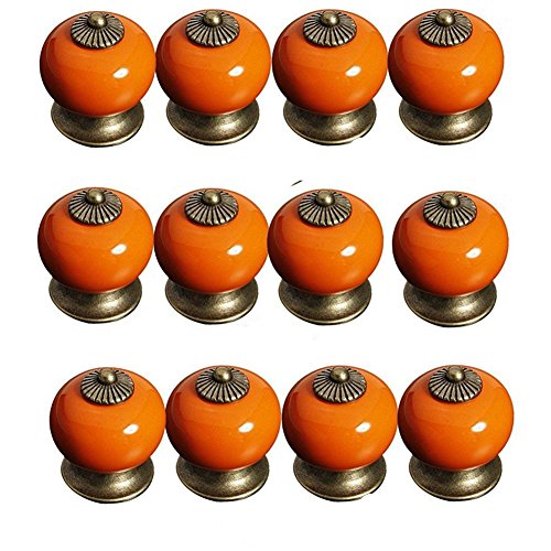 examen yuyikes 12 rond 38 mm Poignées Boutons de Tiroir en Céramique tirettes pour porte Armoire Placard Commode Placard Armoire Meuble de cuisine, Céramique, orange, Knobs Diameter: 38mm/1.5 INCH <BR>