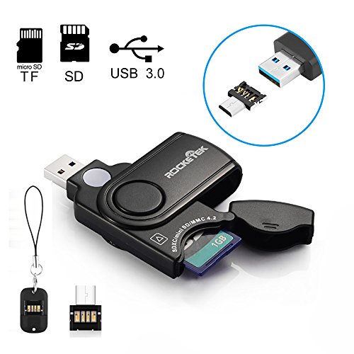 [USB & Micro USB Kartenleser] Rocketek® USB3.0 Speicherkartenleser | Micro USB OTG Adapter | Schreiben Sie mit 2 Steckplätzen für PC, Android SmartPhone & Tablet Geräte | USB3.0 / OTG Kartenleser