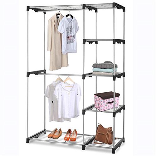 Yahee Kleiderschrank Kleiderständer Garderobenständer Regal mit 2 verchromte Kleiderstangen 4 Ablagen 114 X 44,5 X 171cm (weiß)