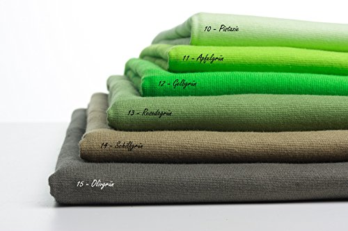 Bündchenstoff XXL als Meterware|doppelt: 75cm breit|einfach: 150cm breit|Farbe: 10 Pistazie|0,25m lang|96% Baumwolle, 4% Elasthan|über 50 Farben zur Auswahl|Jersey|1buy3 - 6