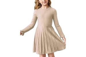 Haloumoning Mädchen Pullover Kleid Langarm A-Linie Strickkleid Warm Schule Herbst Winter Kleid Einfarbig Basic Freizeitkleid Partykleid