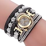 Armbanduhr, modisches Accessoire, Damen-Armbanduhr, mehrschichtiges Band, Strass-Herz-Zifferblatt, analoge Quarz-Armbanduhr