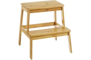 LEKE GO Taburete Escalón 2 Alturas Nórdico Marrón de Bambú Natural, Taburete Banqueta con 2 Escalones 47x43x42 cm, Soporta hasta: 150 KG