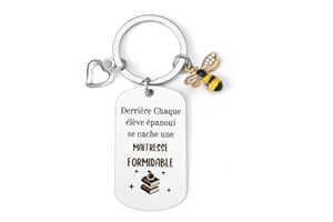QONCV Porte Clef Maitresse D'école, Merci Maitresse Cadeau fin D'année Maitresse Cadeau Noel Maitresse Cadeau Maitresse Maternelle Idée Cadeau Personnalisé Maitresse Original Cadeau Anniversaire