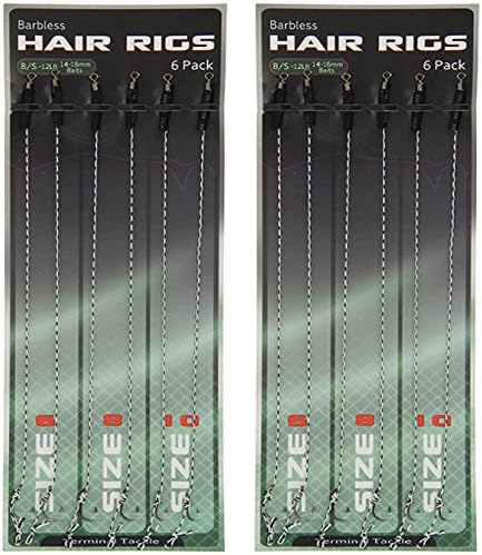 Braid Carp Fishing Hair Rigs Size 6,8,10 6 Of Each Sizes (Pack of 2)