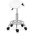 Bonnlo Saddle Stool Adjustable Salon Chair, Swivel Rolling Wheels & Ergonomic, Hydraulic Gas Lift Chair for Hairdressing Manicure Tattoo SPA Beauty Therapy Bar Studio, White