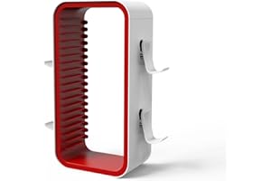 Redlution Game Storage Tower for PS5/PS4/Xbox One/Xbox Series X/S/Switch Game Cases Blu-Ray Disks Organizer, Stores 18 Game, with 4 Controller Holders (Red)