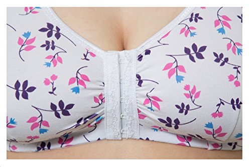 GEMM Cotton Lycra Non Wired Front Fastening Bra in Black-White-Nude-Floral Sizes 34B to 48DD