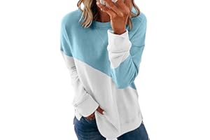 HUIZHOUJIAYIFUSHIGONGSI Sweat-shirt à col rond pour femme - À manches longues - Avec bloc de couleur - Col rond - Taille S à 2XL - Gellmall