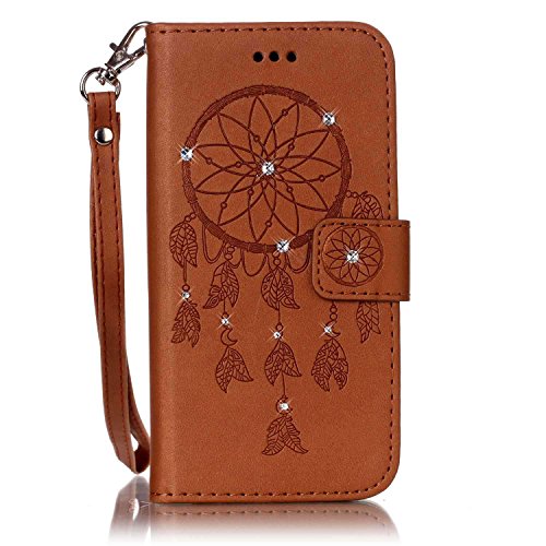 SKYXD für Samsung Galaxy J3 2016 J320FN Hülle Leder Traumfänger Blumen Drucken Muster,Brieftasche Klappbar Glitzer Strass PU Folio Schutzhülle [Kartenfach / Magnet / Standfunktion / Trageschlaufe] Inner Silikon Klapphülle mit [Handyanhänger + Eingabestift] 3 in 1 Zubehör Handy Tasche Etui for Samsung Galaxy J3 2016 J320FN Bookstyle Flip Case Leather Cover With [Stylus and Dust Plug]- Braun - 2