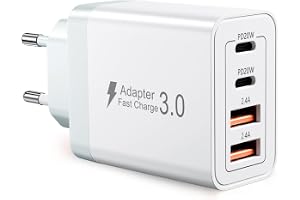 USB C Laddare, 40W 4 Portar Multiport Snabbladdare, USB C Väggkontakt med Snabbladdning för Flera Enheter, Kompatibel med iPhone, Samsung, iPad, Android Enheter, TÜV Certifierad Säker Laddare