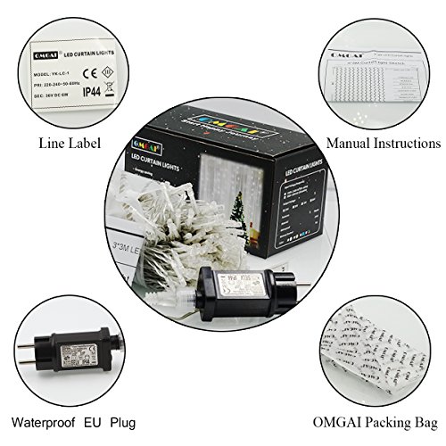 Upgraded OMGAI 300LEDs Vorhang-Licht Mit 8 Modi Für Weihnachten Neujahr Party Hochzeit Home Decoration Fairy Lights Garden Decorations 3m*3m (Upgraded Low Voltage) Weiß - 4