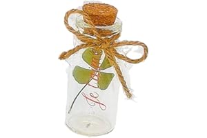 MISTER CURIOSITIES Trèfle à 4 feuilles porte-bonheur dans une fiole en verre, cadeau pour célébrer amour, amitié, porter chance ou pour cabinet de curiosités