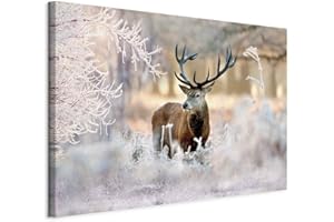 murando - Leinwand Bilder Hirsch 120x80 cm Leinwandbild 1 tlg Kunstdruck moderne Wandbilder auf Leinwand XXL Wohnzimmer Schlafzimmer Wanddekoration Wandbild Wand Natur Wald Tier Landschaft Waldtier