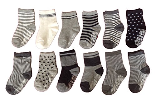 Lian LifeStyle Baby Boy's 12 Pairs Pack Non-Skid Cotton Socks One Size Multiple Color