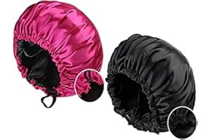 LADAYPOA 2 Pcs Satin Sleep Cap for Women Long Hair Silky Bonnet for Curly Hair bonnet for Sleeping Extra Large Double Layer Adjustable Satin Bonnet for Women