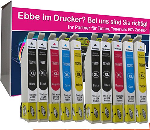 10 komp. XL Druckerpatronen für Epson XP 235 245 247 332 335 342 345 432 435 442 445 4 x schwarz 2 x blau 2 x rot 2 x gelb