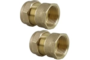 UKDEALS DIRECT UKDD® 15mm Compression by 1/2" BSP Brass Female Iron Coupler (Pair), 15mm x 1/2" Adaptors Straight