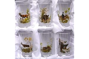 GTK - Geweihe & Trophäen KRUMHOLZ Juego de 6 vasos de chupito, altos, con decoración de caza de colores con seda de 2 cl