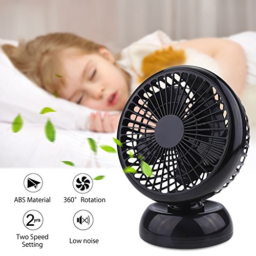 USB Ventilator Fochea Tischventilator Mini Lüfter Kraftvoller und Geraüscharmer mit Einziehbarem USB-Kabel ,Justierbarem Winkel und 2 Geschwindigkeitsstufen für Zu Hause, Büro und Schreibtisch,Schwarz - 6