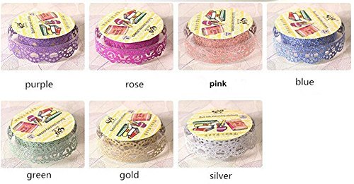Goodlucky365 7 Rollen Washi Tape Spitze Selbstklebend Multicolor Glitter spitze selbstklebend DIY Scrapbooking Dekorieren Aufkleber - 5