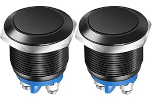 Gebildet 2pcs 19MM Momentary Push Button Switch IP65 waterproof Aluminium Alloy Shell 3A/12V 24V 36 DC 110V 250VAC 1NO SPST Screw Terminal (Black Shell)