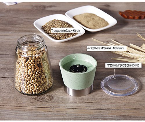 Premium Salzmühle von Zhenhui (pink) -Die perfekte Gewürzmühle,Pfeffermühle und ist auch geeignet für getrocknete Kräuter wie Chili, Nelken, Salbei, Thymian, Schnittlauch.Einstellbares Keramik-Mahlwerk und vier Farben zur Auswahl. (pink) - 6