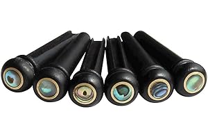 BSWAN Set di 6 piroli di ricambio per chitarra acustica, in ebano, con guscio in legno di ebano nero