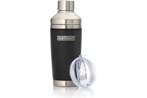 Bartesian Shaker à cocktail isotherme – Double paroi isolée sous vide avec passoire intégrée et couvercles – Shaker à boisson mixte en acier inoxydable pour martini, margarita