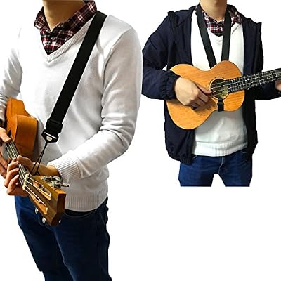 BAITE MUSIC Chambre double utilisée comme sangle d’ukulélé en Nylon réglable - peut être utilisé comme courroie de cou ukulélé ou ukulélé bandoulière (noir)