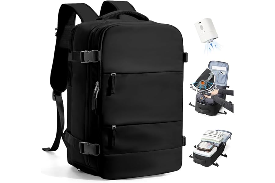 SZLX Vacuum Travel Backpack with Vacuum Pump, Airbag Backpack with Vacuum System for Travel, Ryanair Travel Ruscksack Cabin Size Carry-on Luggage Women Waterproof Men's Vacuum Suitcase