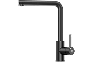 CECIPA bateria kuchenna z wylewką, wysuwana, wysokociśnieniowa, wyciągana, armatura kuchenna ze stali nierdzewnej, ze zdejmowanym regulatorem strumienia, czarny matowy