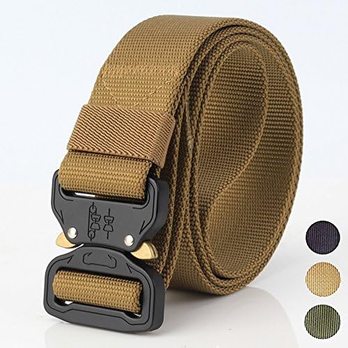 Tactical Belt Nylon Webbing, Military Style Riggers Web Belt with Heavy-Duty Quick-Release Metal Cobra Buckle by LOONG (Brown)