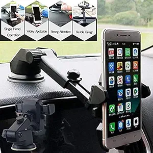 HOJI Car Mobile Phone Holder - Telescopic One Touch Long Neck Arm 360 Degree Rotation with Ultimate Reusable Suction Cup Mount for Car Dashboard/Windshield/Desktop (Black)