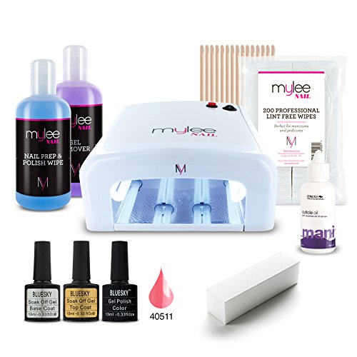 Bluesky 10PC UV Lamp Kit Including 36W UV Lamp Nail Gel Polish (Compatible With LED Lamp) Top & Base, Prep+Wipe & Remover 250ml, With a Colour of Your Choice, Lint-Free Wipes, and More