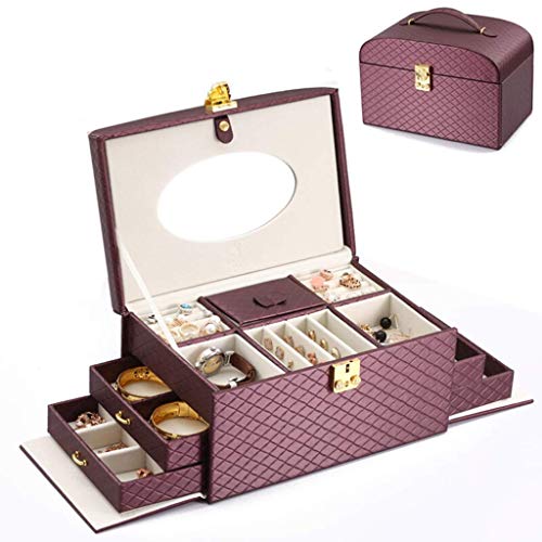 Preisvergleich Produktbild Pteng Schmuckschatulle Schmuck Aufbewahrungsbox aus Leder mit Spiegel - Aufbewahrung für Schmuck - Damen Accessoires Vitrine