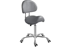 Antlu Saddle Stool Chair with Back Support Rolling Esthetician Seat for Salon Tattoo Shop Spa Home Dentist Clinic(Gray, with Backrest)