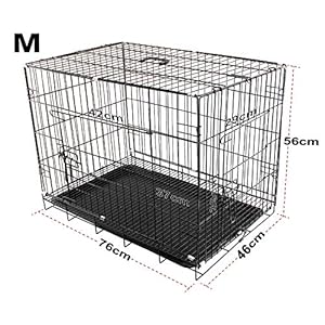 Jaula para perros, de metal, 2 puertas para transporte de cachorros, plegable, negra M (76x53x56)