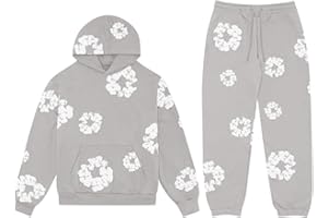 QCLUEU Denim Tears chandal Hombre/Mujer Original Denim Tears Sudadera con Capucha y Pantalón Chándal para Hombre y Mujer Y2K Sudadera con Capucha con Estampada Flores Pantalones Denim Tears Flores(Gra