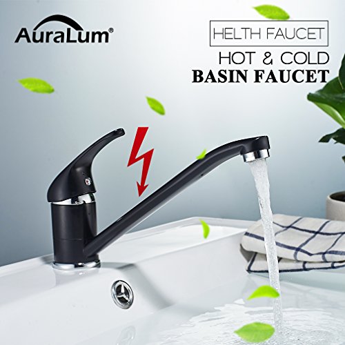 Auralum® Schwarz Chrom Niederdruck Küchenarmatur Kupfer Spültischarmatur Mischbatterie für Küche Armatur - 3