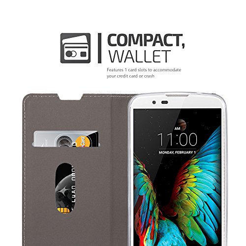 LG K10 2016   M2 Funda Estilo Libro en GRIS NEGRO de Cadorabo  Dise  o TELO-CUERO-ARTIFICIAL      Cubierta Protectora con Cierre Magn  tico  Tarjetero y Funci  n de Suporte     Protecci  n Carcasa Caja Etui Case Cover