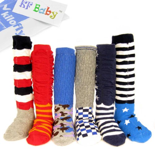 KF Baby Non-Skid Ruffle Calf Socks Value Pack [Set of 6 pairs], for Boys, 6 - 18 months