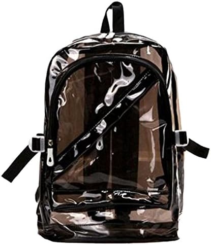 Omeny Women Girl Zipped Fashion Transparent Clear Backpack Plastic Bag Bookbag (Black)