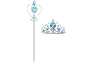 JJIAOLININ Princess Tiara Crown Diadema,2 pezzi Girls Dress Up Party Accessories Ragazze Collana Diadema Guanti Orecchini Anello Bacchetta Magica per il gioco di ruolo alla festa di Halloween di una ragazza Blu