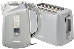 Geepas 650W 2 Slice Bread Toaster & 2200W Illuminating Electric Kettle Combo Set - 1.7L Cordless Jug Kettle for Hot Water Tea, Toaster with 6 Level Browning Control, Cancel - 2 Year Warranty, Grey