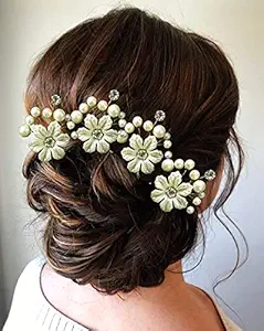 Hair Flare 2145 Womens Girls Hair Clips Pins Long Short Hair Buns Hair Styles Artificial Flowers Accessories For Weddings Bride- White, Pack of 8