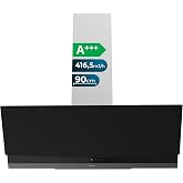 Cecotec Bolero Flux DT 904400 Matt Black A+++ Extractor Fan Hood 90 cm Decorative Suction 416.5m&sup3;/h, 3 Speeds, Low Consumptio